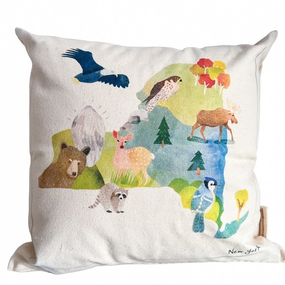 Uncommon Goods 'Ode to Home State' Pillow New York State NEW Orig $90 14x14 - Picture 1 of 4